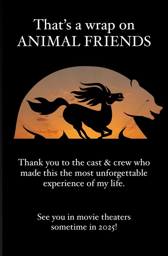 Silhouette of animals with text about film wrap, crediting cast and crew, linked to Ryan Reynolds' business success. Silhouette of animals with text about film wrap, crediting cast and crew, linked to Ryan Reynolds' business success.