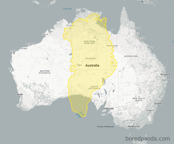 Map showing Greenland's size compared to Australia, illustrating how countries are not the size you think they are.
