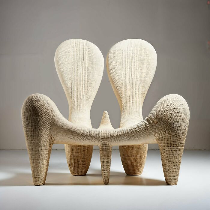 Abstract chair design showcased at AI image competition.