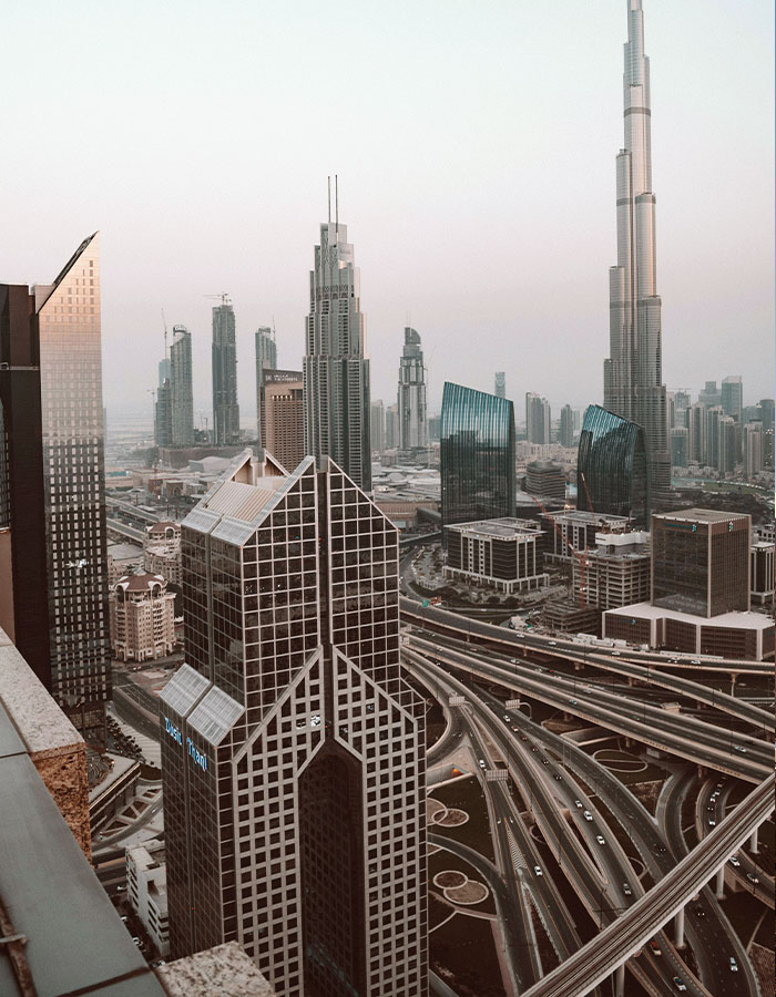 Cityscape with skyscrapers and highways, viewed from a high building, relating to model's fall incident debate. Cityscape with skyscrapers and highways, viewed from a high building, relating to model's fall incident debate.