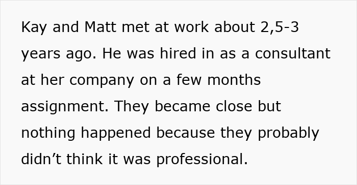 Text excerpt about Kay and Matt meeting as colleagues, hinting at a potential crush at work. Text excerpt about Kay and Matt meeting as colleagues, hinting at a potential crush at work.