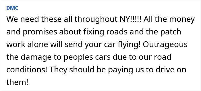 Text highlighting road repairs critique and pothole issues in NY. Text highlighting road repairs critique and pothole issues in NY.