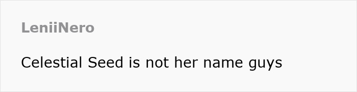 Text saying "Celestial Seed is not her name guys," addressing confusion over the name. Text saying "Celestial Seed is not her name guys," addressing confusion over the name.