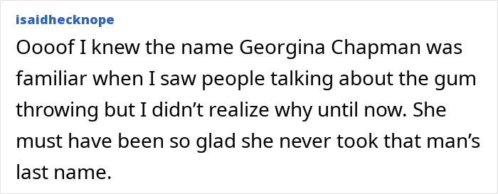 Text about Georgina Chapman and a familiar situation related to a man's last name. Text about Georgina Chapman and a familiar situation related to a man's last name.
