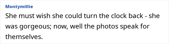 Comment discussing transformation of Tara Reid, mentioning changes in appearance over time. Comment discussing transformation of Tara Reid, mentioning changes in appearance over time.