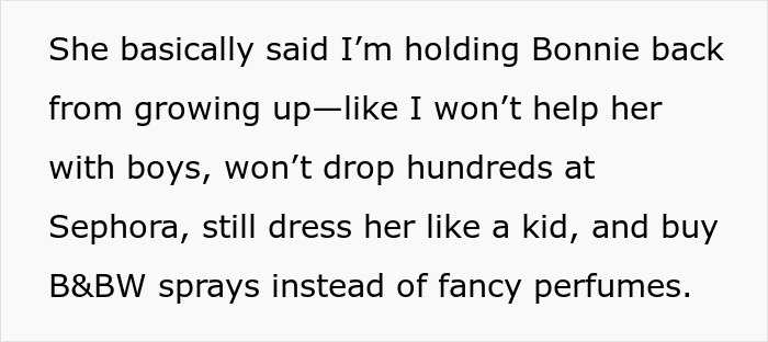Text discussing a friend's parent body-shaming a teenager, mentioning shopping and appearance. Text discussing a friend's parent body-shaming a teenager, mentioning shopping and appearance.