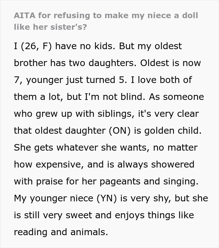 Text discussing favoritism, golden child, and gifts in a family dynamic. Text discussing favoritism, golden child, and gifts in a family dynamic.