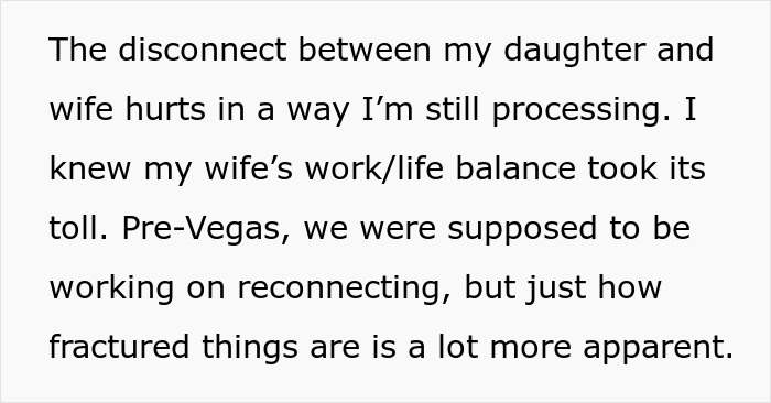 Text discusses husband's concerns about wife after work retreat and their strained relationship. Text discusses husband's concerns about wife after work retreat and their strained relationship.