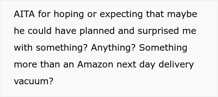 Text questioning if a vacuum was an ideal husband gift for a wife. Text questioning if a vacuum was an ideal husband gift for a wife.