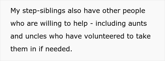 Text discussing potential guardianship for step-siblings including support from family like aunts and uncles. Text discussing potential guardianship for step-siblings including support from family like aunts and uncles.
