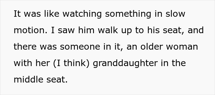 Text describing passenger drama over a seat involving an older woman and her granddaughter. Text describing passenger drama over a seat involving an older woman and her granddaughter.