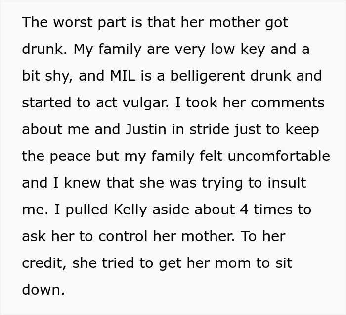 Text recounting a man canceling wedding due to in-laws’ drunken behavior at rehearsal dinner. Text recounting a man canceling wedding due to in-laws’ drunken behavior at rehearsal dinner.