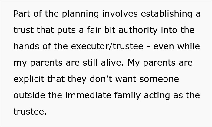 Text related to family trust planning and executor authority concerns. Text related to family trust planning and executor authority concerns.
