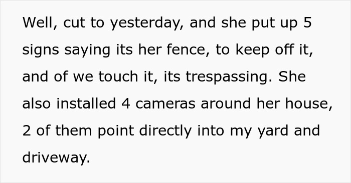 Text describing neighbor's installation of cameras aimed at another person's yard. Text describing neighbor's installation of cameras aimed at another person's yard.