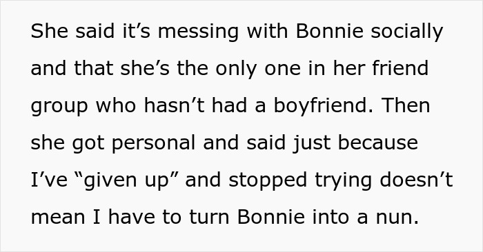 Text excerpt discussing a friend's parent body-shaming a 14YO girl about wanting attention from boys. Text excerpt discussing a friend's parent body-shaming a 14YO girl about wanting attention from boys.
