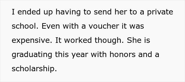 Text reveals outcome of teen's bad behavior affecting university funds, yet highlights success through private schooling. Text reveals outcome of teen's bad behavior affecting university funds, yet highlights success through private schooling.