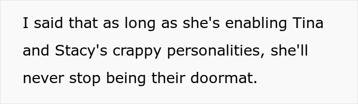 Text about a girlfriend being a doormat, linked to a mean-girl bet on her love story. Text about a girlfriend being a doormat, linked to a mean-girl bet on her love story.