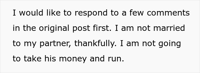 Text screenshot about partnership and personal decisions, addressing original post comments. Text screenshot about partnership and personal decisions, addressing original post comments.