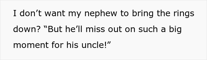 Text expressing concerns over the nephew missing a big moment at a dry wedding. Text expressing concerns over the nephew missing a big moment at a dry wedding.