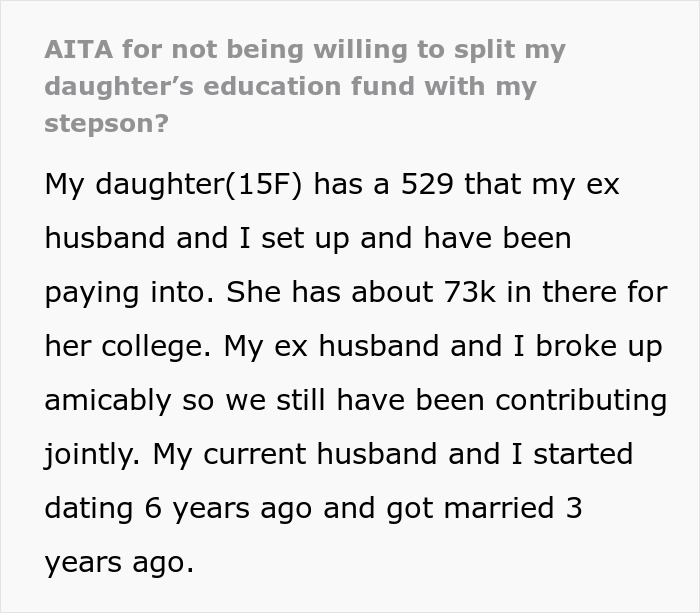 Text of a man accusing his wife of not loving his son for not sharing daughter's college fund. Text of a man accusing his wife of not loving his son for not sharing daughter's college fund.