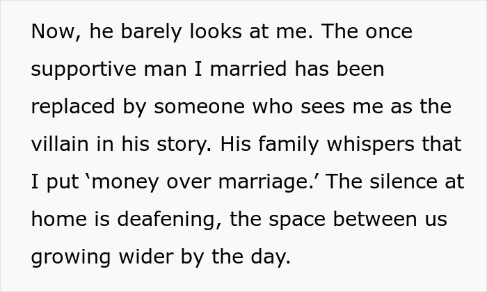 Text discussing the impact of a promotion decision on marriage dynamics. Text discussing the impact of a promotion decision on marriage dynamics.