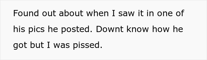 Text about a stolen skillet and thieving cousin, expressing anger over discovery in a shared photo. Text about a stolen skillet and thieving cousin, expressing anger over discovery in a shared photo.