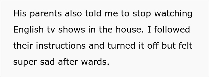 Text excerpt about a wife following husband's relocation to India, expressing sadness after turning off English TV shows. Text excerpt about a wife following husband's relocation to India, expressing sadness after turning off English TV shows.
