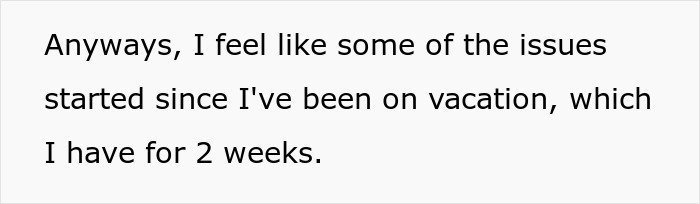 Text suggesting issues arose during a 2-week vacation, relating to a stepdad trying to control a 27-year-old woman. Text suggesting issues arose during a 2-week vacation, relating to a stepdad trying to control a 27-year-old woman.