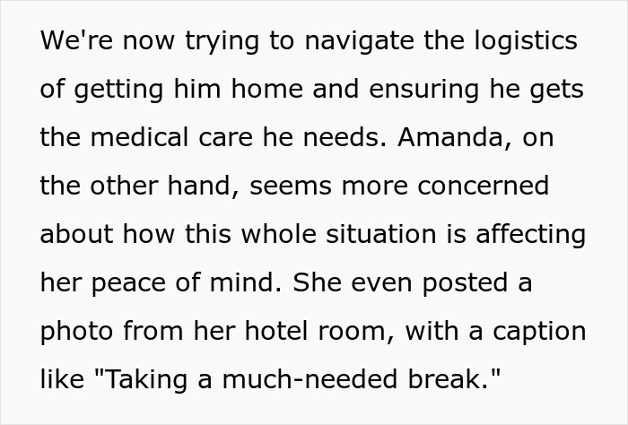 Text excerpt about navigating medical logistics and hotel caption amid situation. Text excerpt about navigating medical logistics and hotel caption amid situation.