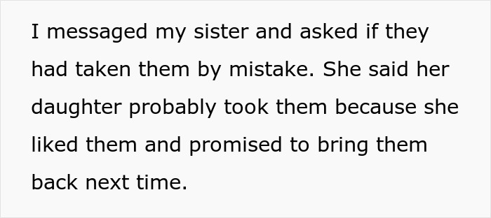 Text about aunt flipping the script on sticky-fingers niece by keeping her toys until stolen trinkets are returned. Text about aunt flipping the script on sticky-fingers niece by keeping her toys until stolen trinkets are returned.