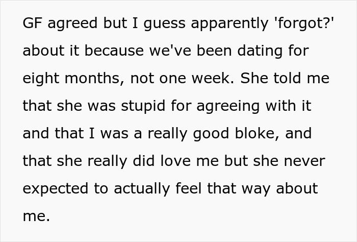 Girlfriend admits love started as a mean-girl bet but insists her feelings are now genuine, asking for forgiveness. Girlfriend admits love started as a mean-girl bet but insists her feelings are now genuine, asking for forgiveness.