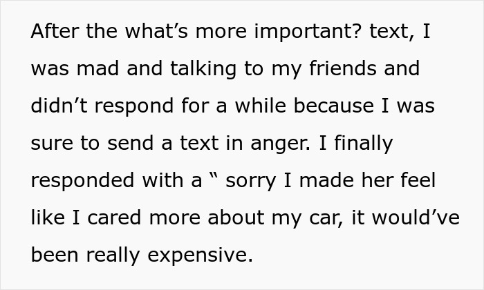 Text screenshot about a person protecting their car with trash bags before giving a ride to a pregnant neighbor. Text screenshot about a person protecting their car with trash bags before giving a ride to a pregnant neighbor.