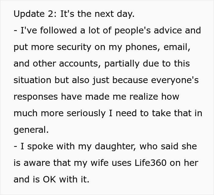 Man increases phone security after learning wife monitors spending and camera roll. Man increases phone security after learning wife monitors spending and camera roll.