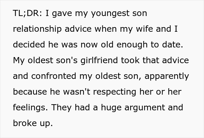 Dating Advice To Younger Son Accidentally Leads To Eldest’s Breakup As The GF Realized Her Worth Dating Advice To Younger Son Accidentally Leads To Eldest’s Breakup As The GF Realized Her Worth