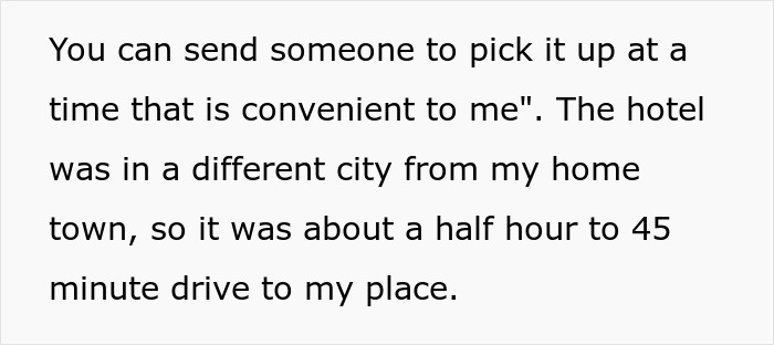 Text screenshot about picking up an item; relates to a person being fired without being told. Text screenshot about picking up an item; relates to a person being fired without being told.