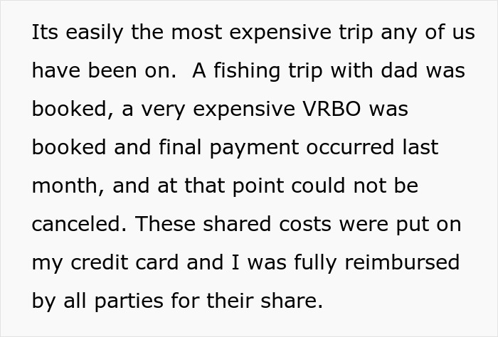 Text discussing vacation reimbursement and shared travel expenses. Text discussing vacation reimbursement and shared travel expenses.