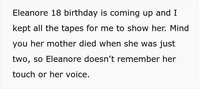 Text about a father planning to surprise daughter with tapes of her late mother. Text about a father planning to surprise daughter with tapes of her late mother.
