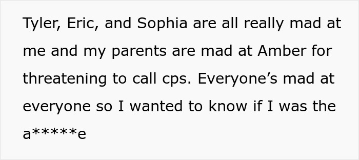 Text excerpt discussing family conflict over a threat to involve CPS regarding teen's hearing aids and glasses. Text excerpt discussing family conflict over a threat to involve CPS regarding teen's hearing aids and glasses.