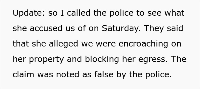 Text about a police report following an OCD-related neighbor dispute over property and egress issues. Text about a police report following an OCD-related neighbor dispute over property and egress issues.