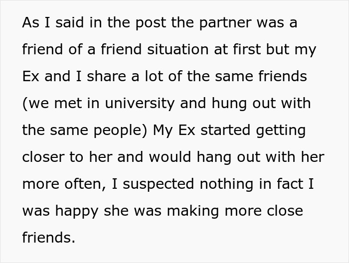 Text about a partner's closeness raising no initial suspicions. Text about a partner's closeness raising no initial suspicions.