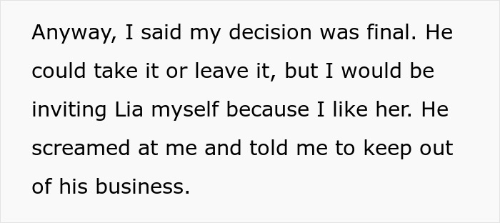 Text from an article about a bride's reaction to her brother's +1 choice for her wedding. Text from an article about a bride's reaction to her brother's +1 choice for her wedding.