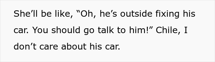 Text conversation about a guy fixing his car, with a humorous remark about not caring. Text conversation about a guy fixing his car, with a humorous remark about not caring.