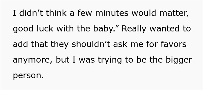 Text excerpt discussing waterproofing a car with trash bags before giving a pregnant neighbor a ride. Text excerpt discussing waterproofing a car with trash bags before giving a pregnant neighbor a ride.