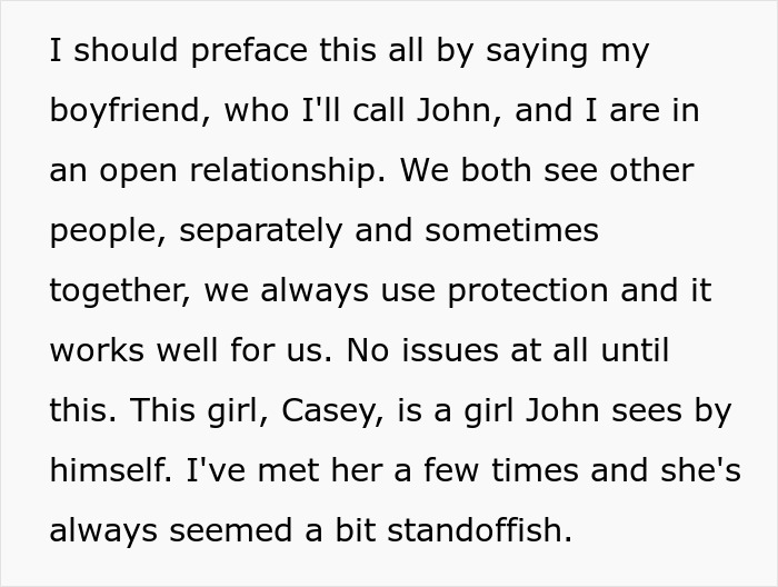 Text describing a couple in an open relationship with a mention of a woman named Casey. Text describing a couple in an open relationship with a mention of a woman named Casey.