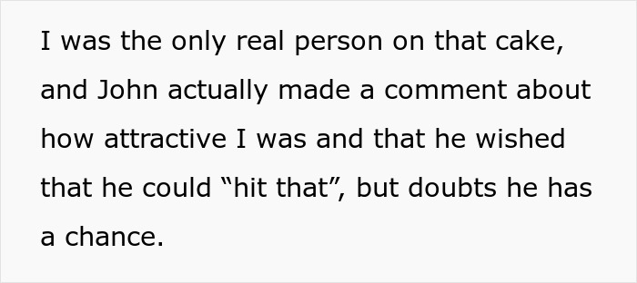 Text recounting a coworker's comment on attractiveness related to a cake photo trend. Text recounting a coworker's comment on attractiveness related to a cake photo trend.