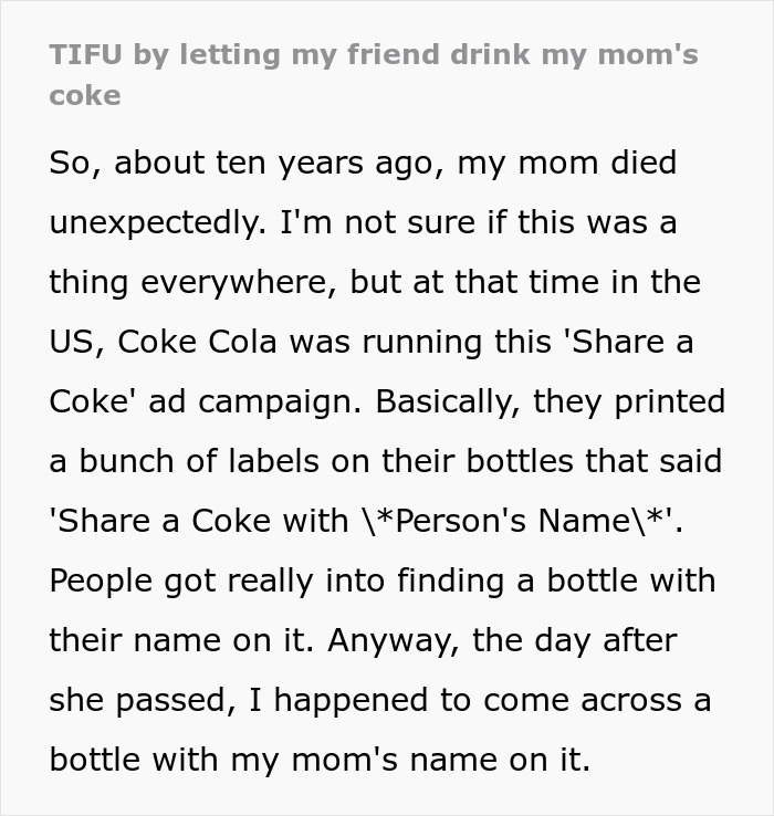 Text about a man discovering a 10-year-old soda bottle tribute to his friend’s late mom. Text about a man discovering a 10-year-old soda bottle tribute to his friend’s late mom.