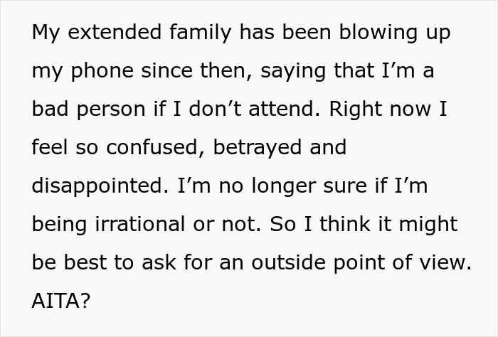 Text discussing family pressure and emotions after a decision involving marrying ex-girlfriend’s cousin. Text discussing family pressure and emotions after a decision involving marrying ex-girlfriend’s cousin.
