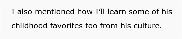Text discussing learning childhood favorites from his culture; related to Hispanic cooking and relationship dynamics. Text discussing learning childhood favorites from his culture; related to Hispanic cooking and relationship dynamics.