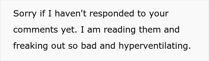 Text reads "Sorry if I haven't responded to your comments yet. I am reading them and freaking out so bad and hyperventilating. Text reads "Sorry if I haven't responded to your comments yet. I am reading them and freaking out so bad and hyperventilating.