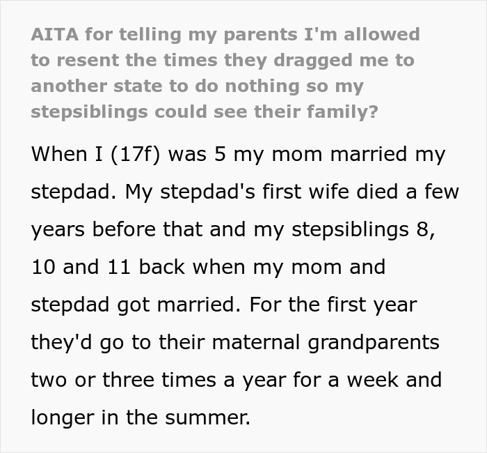 Text about a family's challenges involving stepsiblings and parental decisions across state lines. Text about a family's challenges involving stepsiblings and parental decisions across state lines.